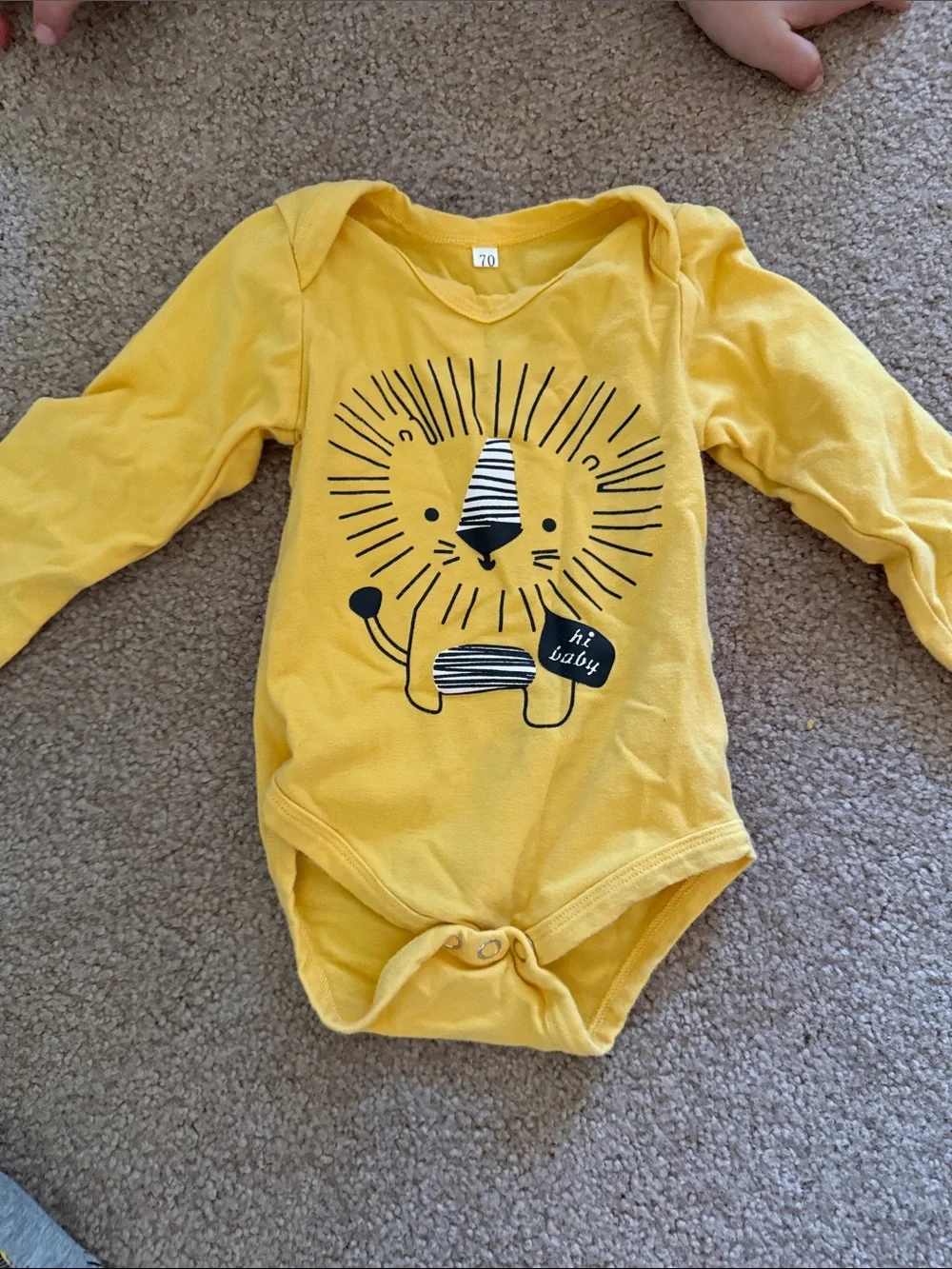 Yellow Lion Print Baby One-Piece with Gray Lion-Pattern Pants
